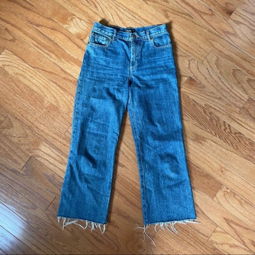 APC Sailor High Rise Jeans Raw Hem Wide Leg Blue Size 24 - Picture 5 of 7